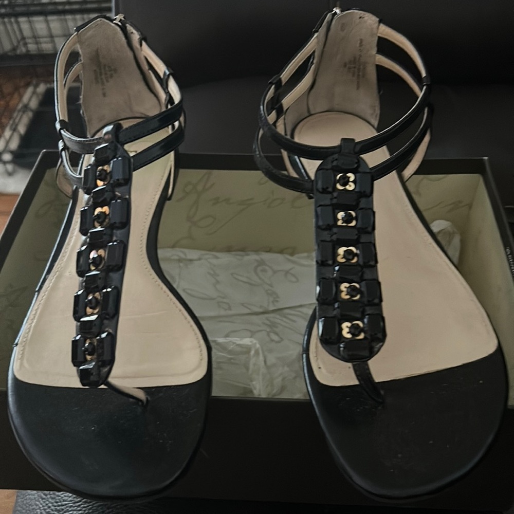 Black jeweled sandals with box
